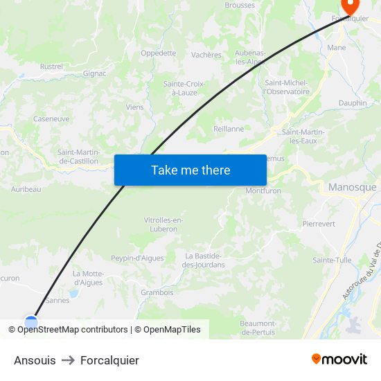 Ansouis to Forcalquier map
