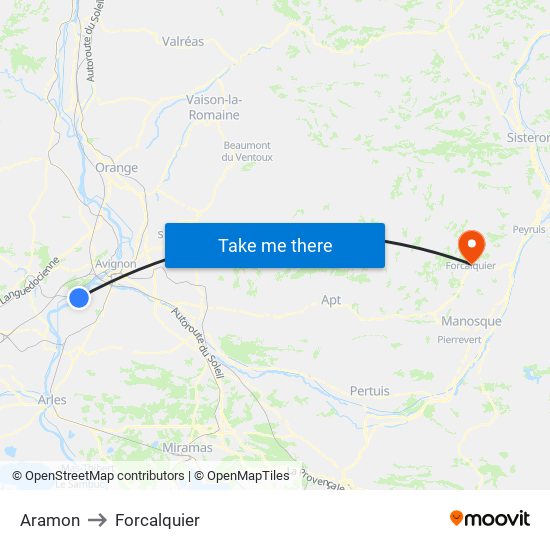 Aramon to Forcalquier map