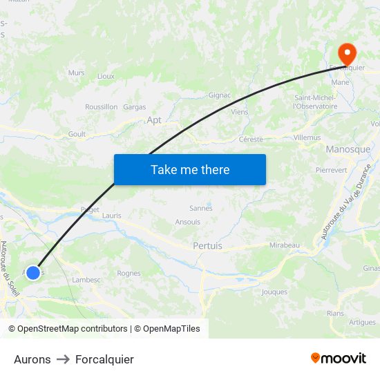 Aurons to Forcalquier map