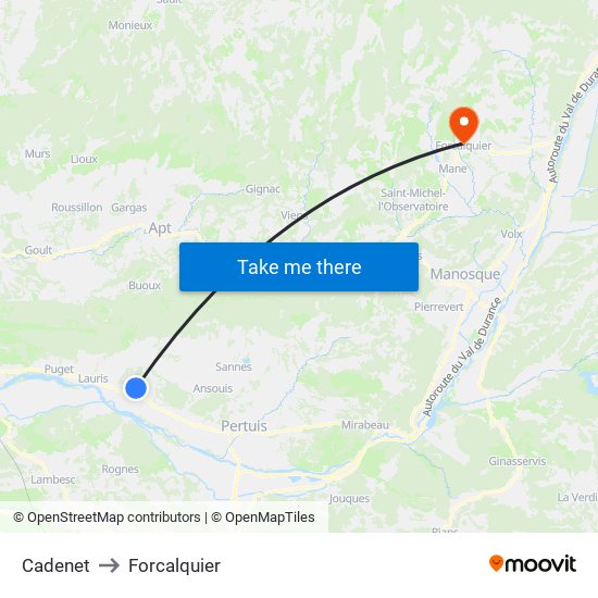 Cadenet to Forcalquier map