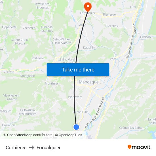 Corbières to Forcalquier map