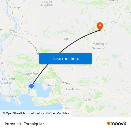 Istres to Forcalquier map