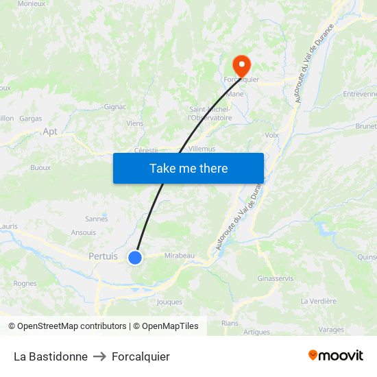 La Bastidonne to Forcalquier map
