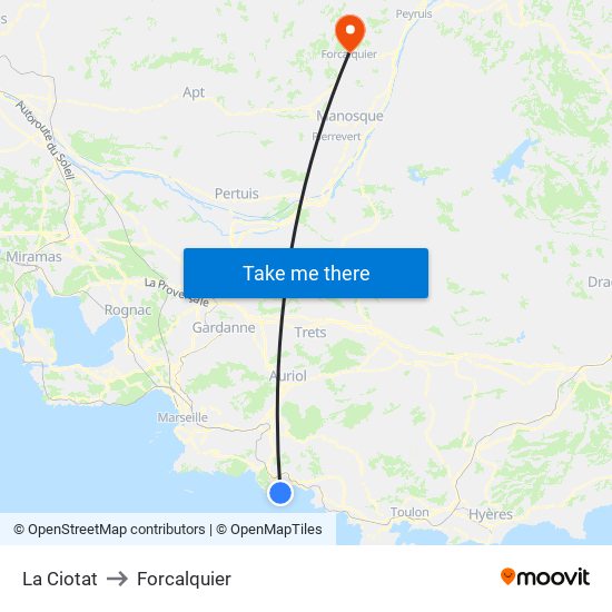 La Ciotat to Forcalquier map