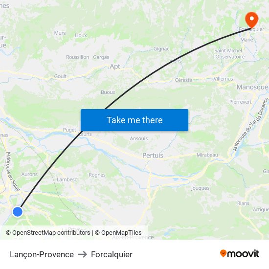 Lançon-Provence to Forcalquier map