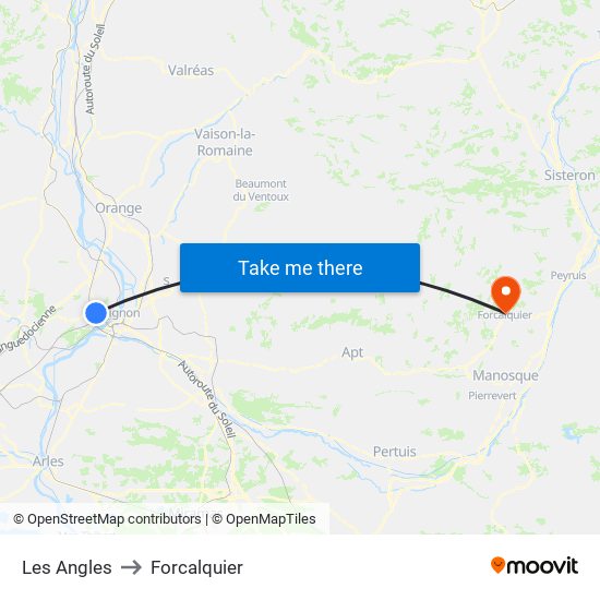 Les Angles to Forcalquier map