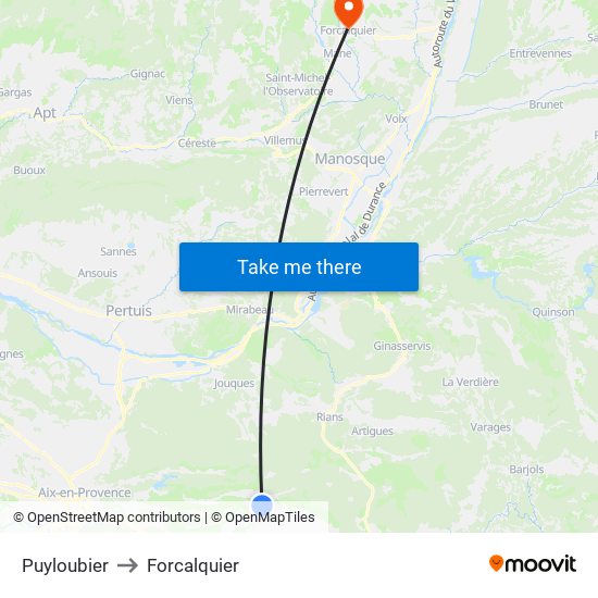 Puyloubier to Forcalquier map