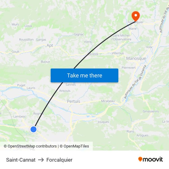 Saint-Cannat to Forcalquier map