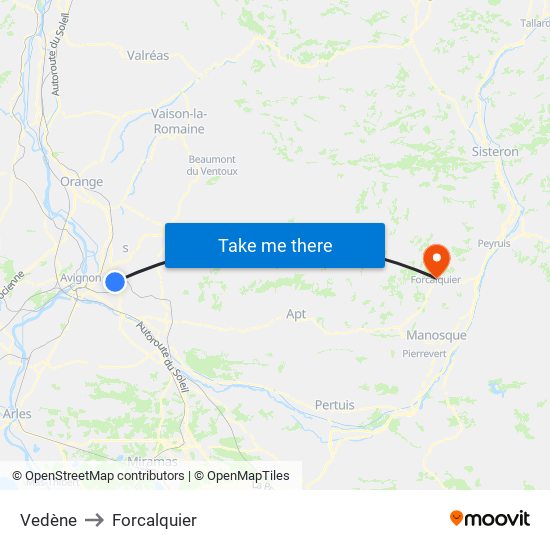 Vedène to Forcalquier map