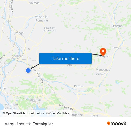 Verquières to Forcalquier map