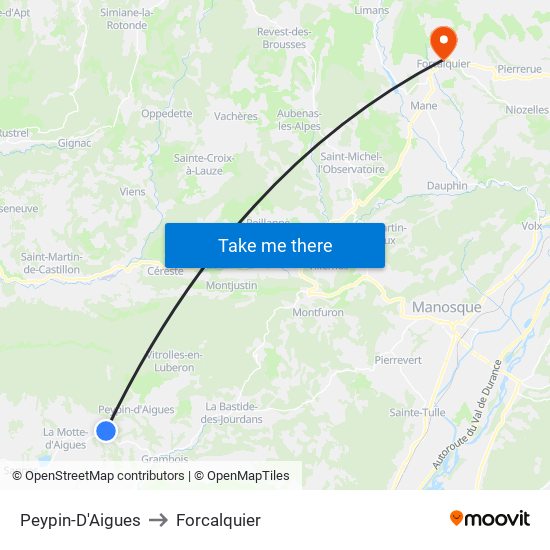 Peypin-D'Aigues to Forcalquier map