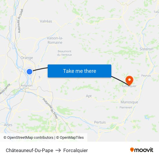 Châteauneuf-Du-Pape to Forcalquier map