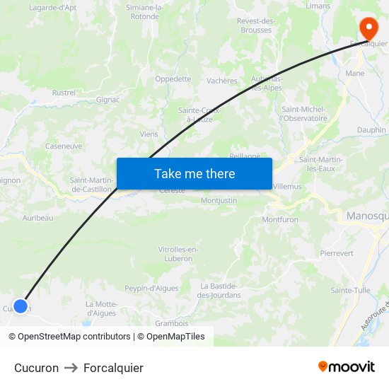 Cucuron to Forcalquier map