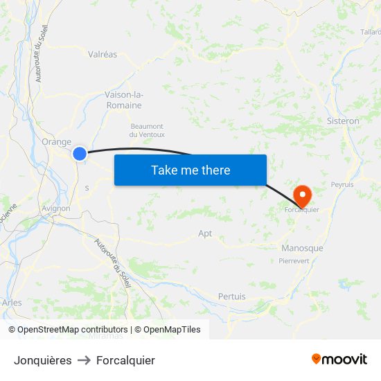 Jonquières to Forcalquier map
