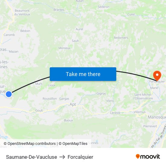 Saumane-De-Vaucluse to Forcalquier map