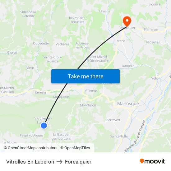 Vitrolles-En-Lubéron to Forcalquier map