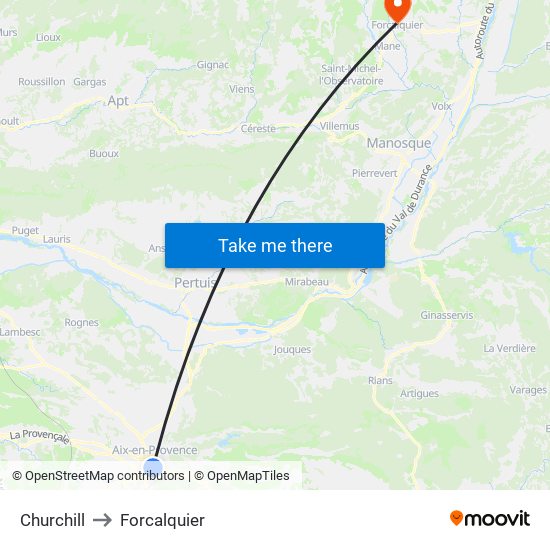 Churchill to Forcalquier map