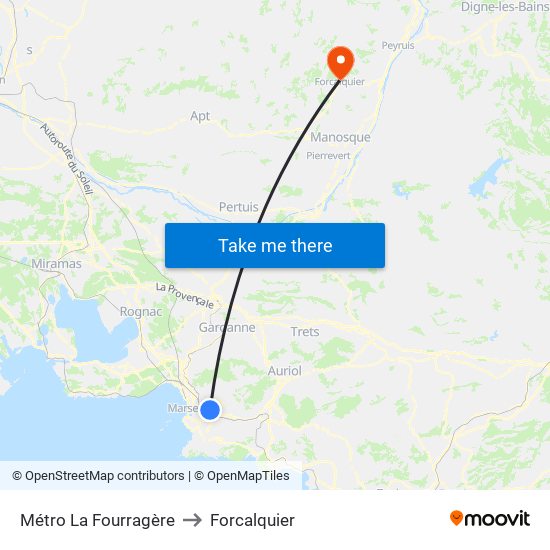 Métro La Fourragère to Forcalquier map