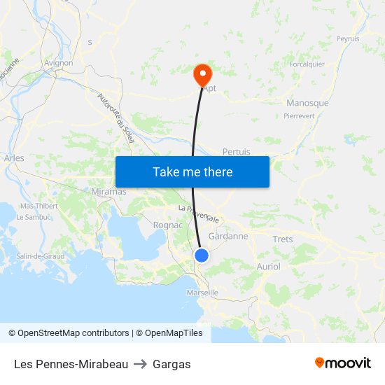 Les Pennes-Mirabeau to Gargas map
