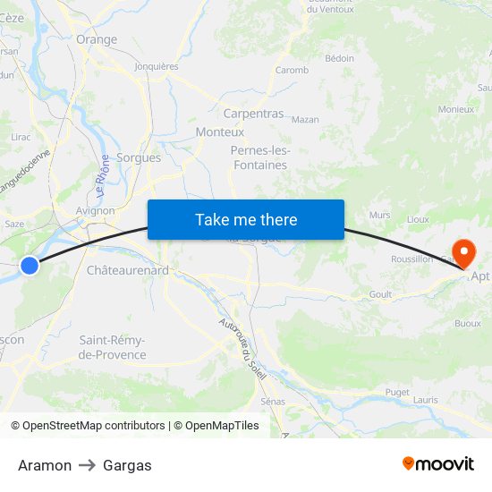 Aramon to Gargas map