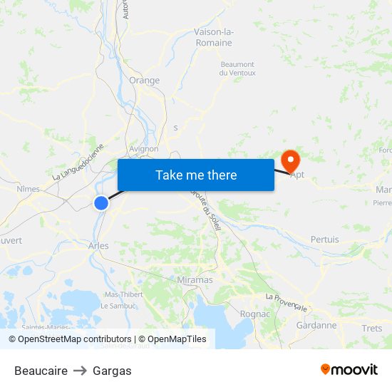 Beaucaire to Gargas map
