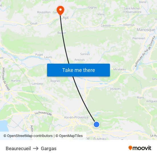 Beaurecueil to Gargas map