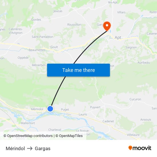 Mérindol to Gargas map