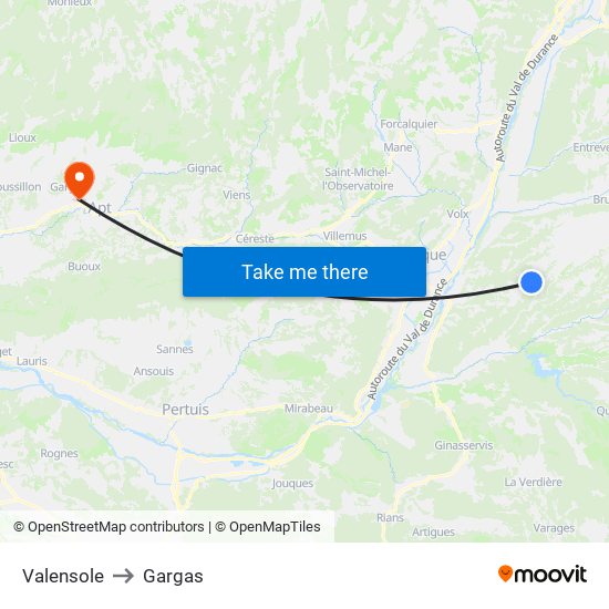 Valensole to Gargas map