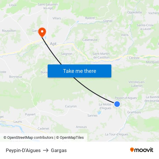 Peypin-D'Aigues to Gargas map