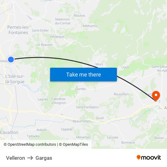 Velleron to Gargas map