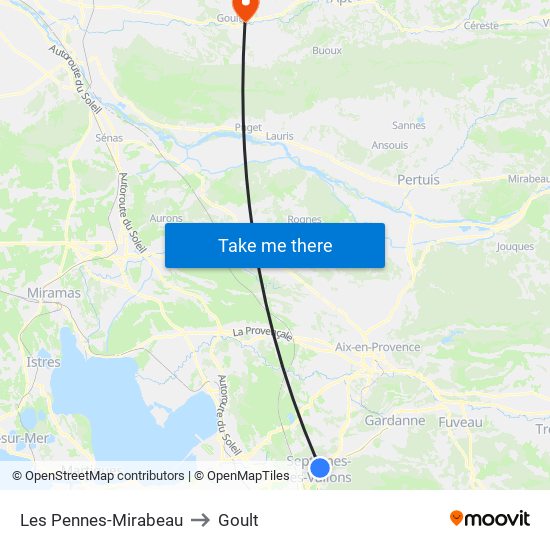 Les Pennes-Mirabeau to Goult map