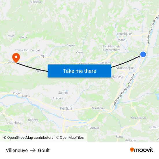 Villeneuve to Goult map