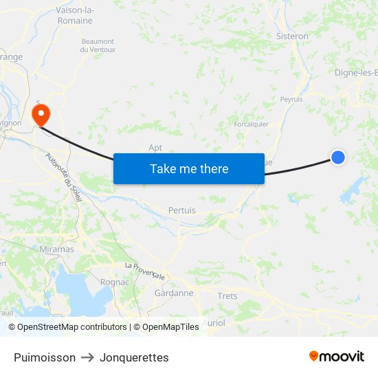 Puimoisson to Jonquerettes map