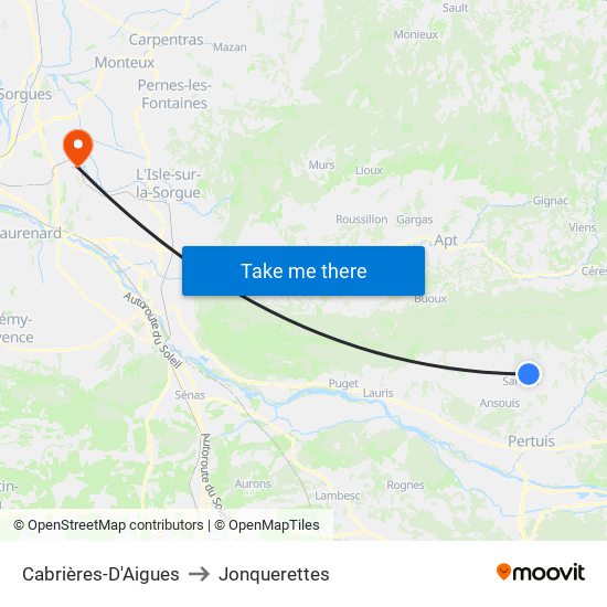 Cabrières-D'Aigues to Jonquerettes map
