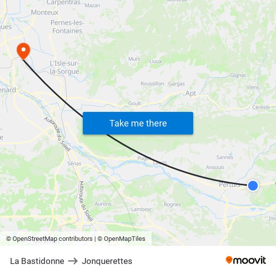 La Bastidonne to Jonquerettes map