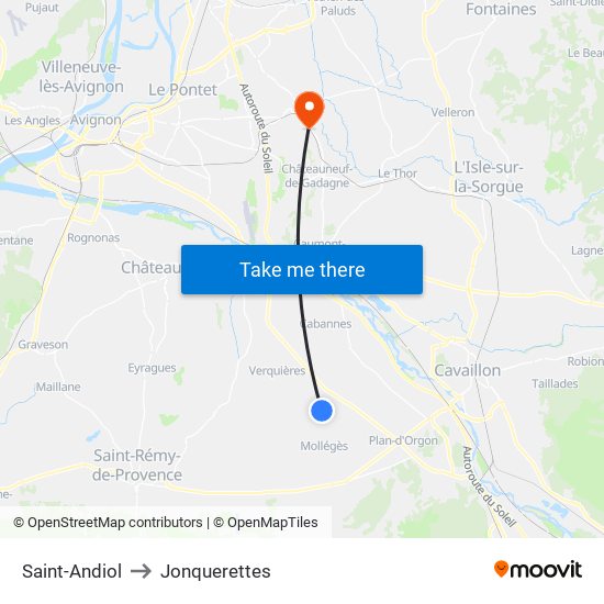 Saint-Andiol to Jonquerettes map