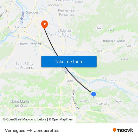 Vernègues to Jonquerettes map