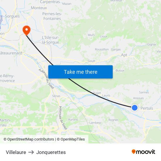 Villelaure to Jonquerettes map