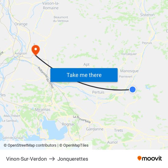 Vinon-Sur-Verdon to Jonquerettes map
