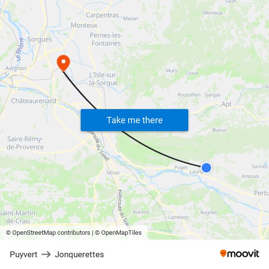 Puyvert to Jonquerettes map