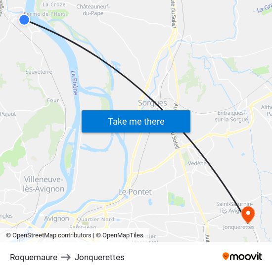 Roquemaure to Jonquerettes map