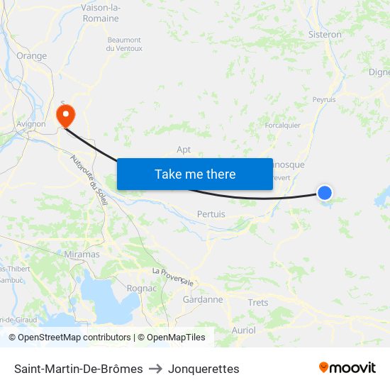 Saint-Martin-De-Brômes to Jonquerettes map