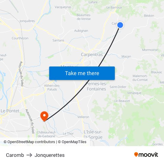 Caromb to Jonquerettes map