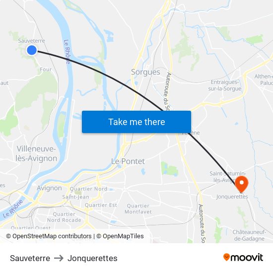 Sauveterre to Jonquerettes map