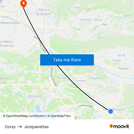 Corsy to Jonquerettes map