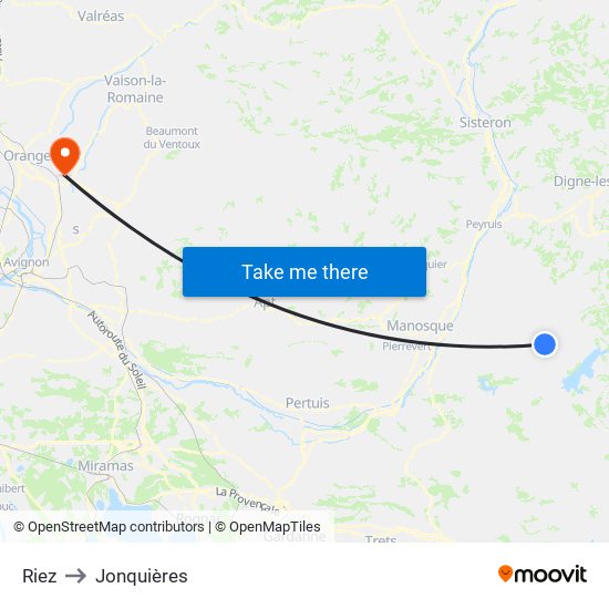 Riez to Jonquières map