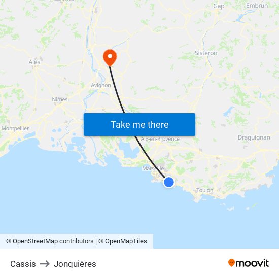 Cassis to Jonquières map