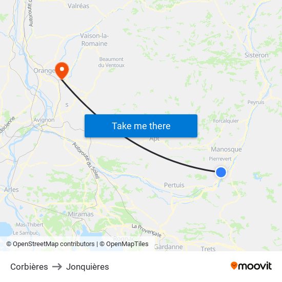 Corbières to Jonquières map