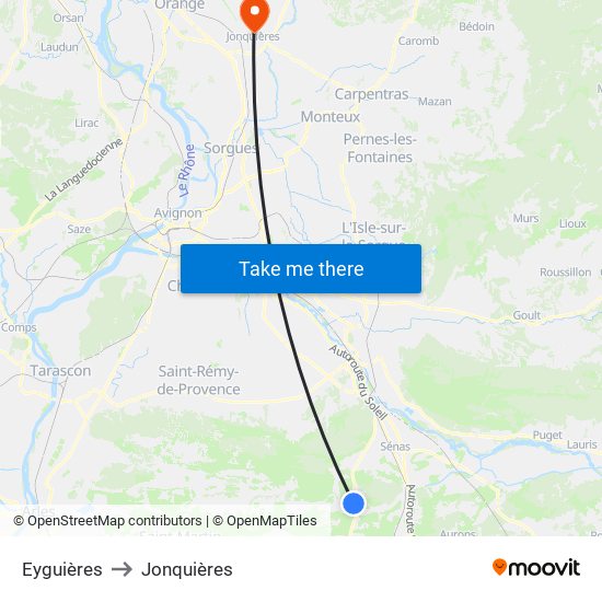 Eyguières to Jonquières map