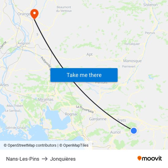 Nans-Les-Pins to Jonquières map